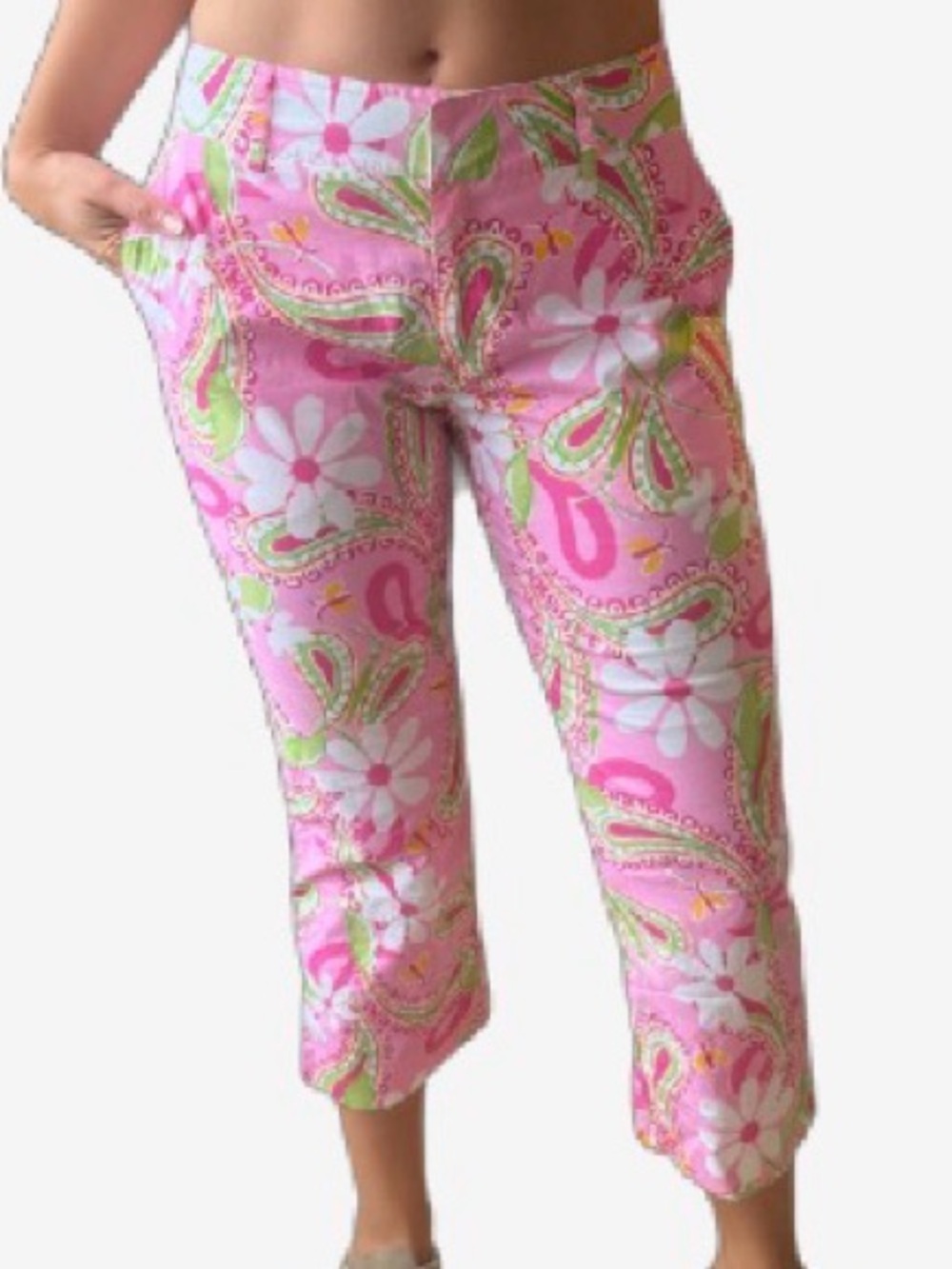 Lilly Pulitzer Size 4 Pink Green Paisley Floral Cropped Pants Y2K Preppy